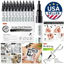 20 Pack Black Fine Tip Acrylic Paint Pens, Water-Based Quick Dry Paint Marker...