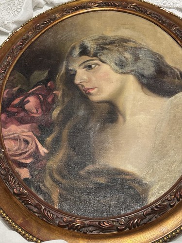 Antico quadro con cornice - olio su tela - Ritratto Donna - Cermenati - Bild 7 von 9