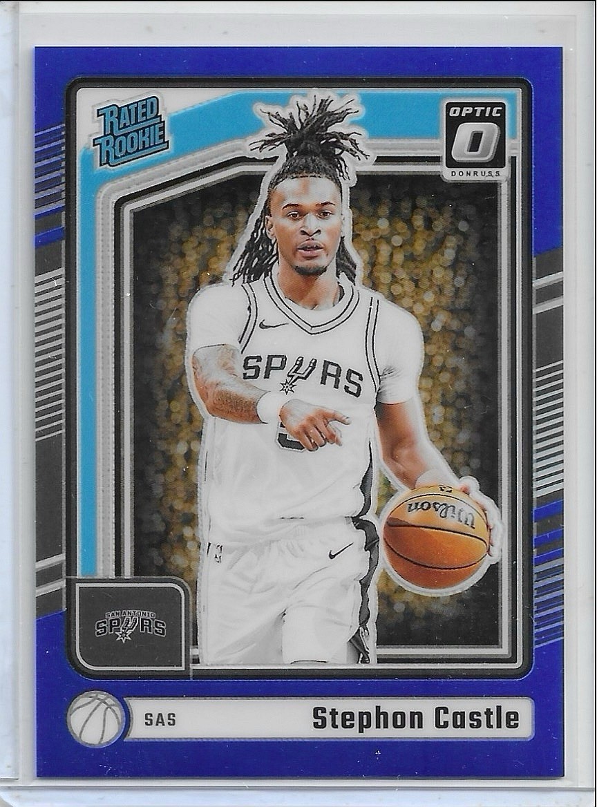 Stephon Castle 2024-25 Panini Optic SP RC Blue Prizm /49 #254 Spurs