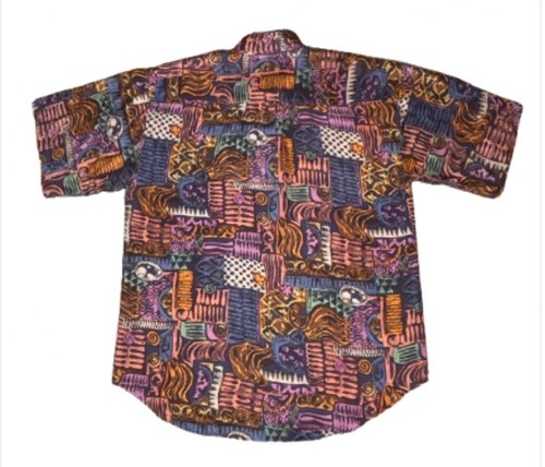 Gunn Vintage Large Single Stitch Button Up Short Sleeves Graphic print 100% Silk - Picture 3 of 3