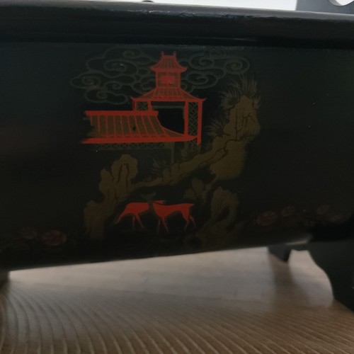 Vintage Sewing Box Wood Case Double Door Curved Box Notions Box Chinoiserie - Picture 10 of 13