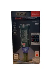Defiant Smart Outdoor 4' 6-Outlet Power Stake Timer+Holiday Lights Projector NEW