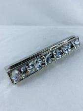 VTG Lipstick Case Jeweled Silver Tone Metal Hinged Mirror in Lid MCM - Nicky