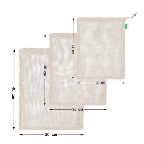 3 Stück Baumwoll Netzbeutel Wiederverwendbar Waschbar Kordelzug Gemüsebeutel Obst - Bild 9 von 11