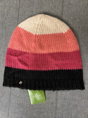 Kate Spade New York Colorblock Beanie Begonia Bloom Pink Black One Size Winter - Picture 1 of 5