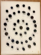 42 ANTIQUE & VINTAGE GLASS BUTTONS on ARCHIVE BOARD DEKNATEL LUSTER MORE