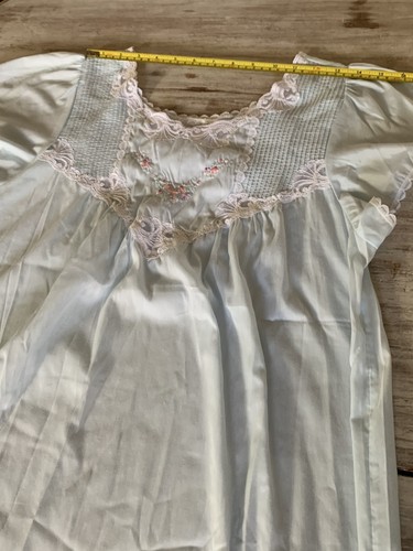 Vintage blaues Nachthemd Biesen Stickerei Spitze Baumwollmischung Cottagecore Vanity Fair M - Bild 11 von 13