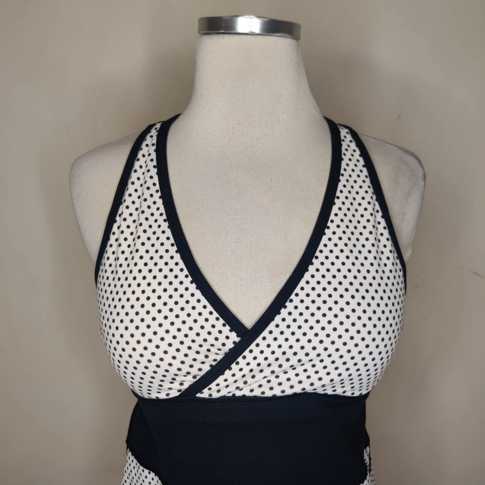 lululemon polka dot surplice deep v neck white tank-top
