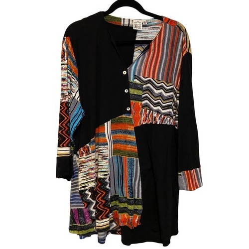 Petersilie & Salbei Größe 2X schwarz Patchwork Print Langarm Tunika Top - Bild 1 von 6