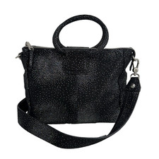 Hobo Sheila Medium Leather Black Silver Galaxy Satchel Shoulder Bag with Strap
