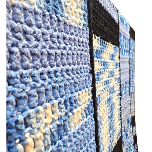 Manta afgana de ganchillo hecha a mano grande 72x48 azul negro retazos cama acogedora - Imagen 3 de 5