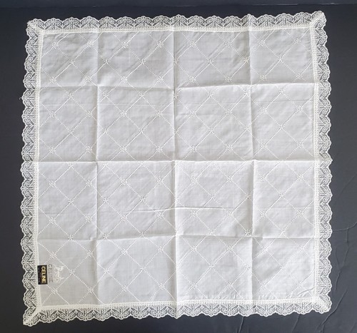 Vintage Celine White Silk Embroidered Scalloped Square Handkerchief 18"x18" - Picture 3 of 9