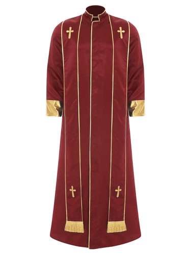 UK Men Clergy Robes Priest Vestment Church Pope Gold Cross Pulpit Cassock +Stole - Picture 61 of 105
