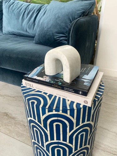 Bone Inlay Side Table /End Table Arch Navy Blue Home Decor (MADE TO ORDER) - Picture 5 of 12
