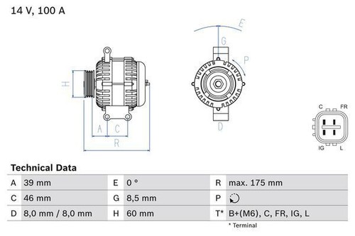 BOSCH 0 986 082 420 Alternator Fits Honda Civic Type-R 2.0 i-VTEC Type-R