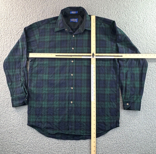 Pendleton Wool Lodge Shirt Mens Large Green Blue Blackwatch Tartan Plaid Flannel - Picture 2 of 9