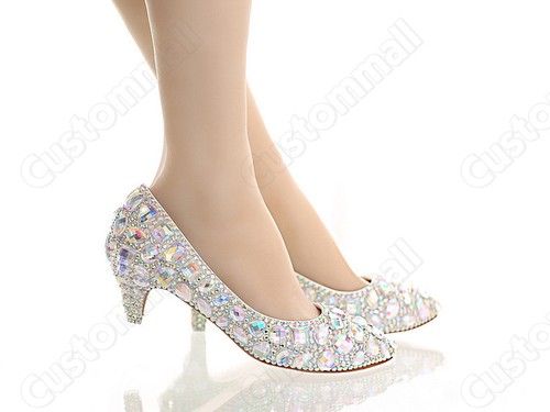 Crystal Iridescent Sparkly Bridal High Heel Wedding Bridesmaid Prom Shoe bling - Picture 3 of 5