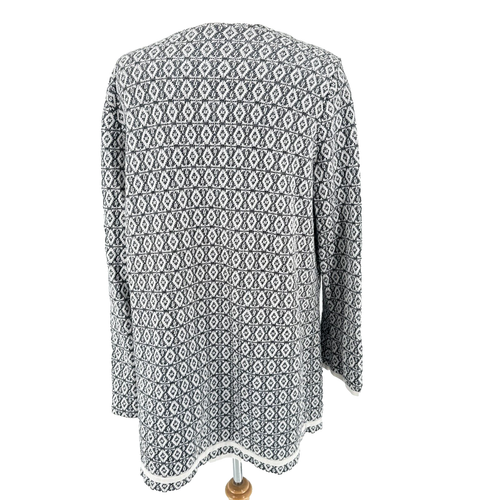 Ann Taylor Factory Cardigan Sweater Women Size L Black White Duster Cotton Blend - Picture 4 of 8