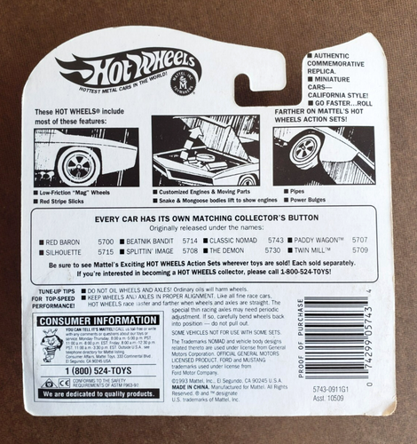 1994 Hot Wheels CLASSIC NOMAD Lime Green VINTAGE COLLECTION RL Collectors Button - Picture 15 of 16