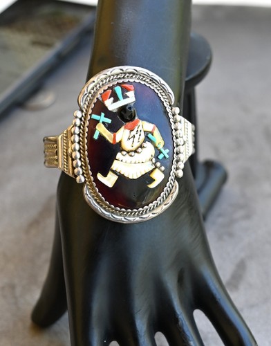 Gaan Dancer Zuni  A & R Pinto Cuff Sterling & Multi-Gem 47 grams 6 .5" wearable - Picture 9 of 12