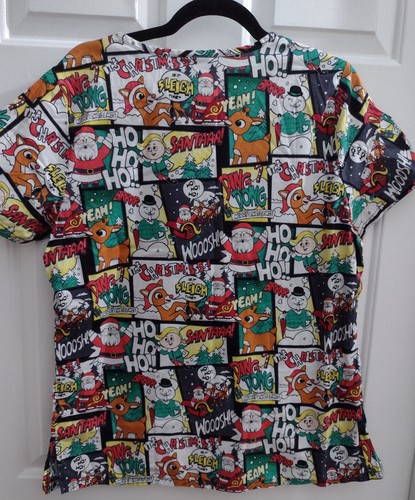 Blusa Médica Estampada de Navidad Rudolph el Reno Nariz Roja Talla Mediana - Imagen 2 de 7