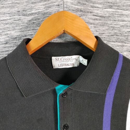 Vintage St Croix Knits L.Strauss Polo Shirt Men's XL Black Pullover Retro USA - Picture 3 of 11