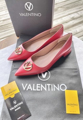 Valentino By Mario Valentino RARE Perla Logo Red Leather Block Heel Pumps 9M NEW - Picture 5 of 14