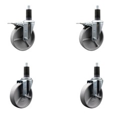 5 Inch Semi Steel Swivel 1-1/4 Inch Expanding Stem Caster Set 2 Brakes