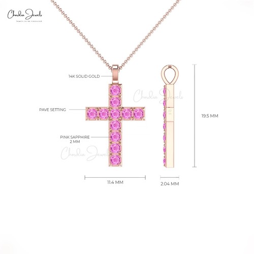 2mm Round Pink Sapphire Religious Cross Christmas Pendant 14k Pure Gold Jewelry - Picture 16 of 22