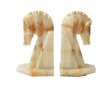 Onyx Trojan Horsehead Bookends- Art Deco Style