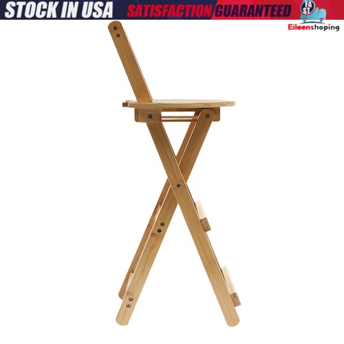 Portable Folding Bamboo Stool Tall Chair Foldable Bar Stool Porch Kitchen Chair - Picture 9 of 13