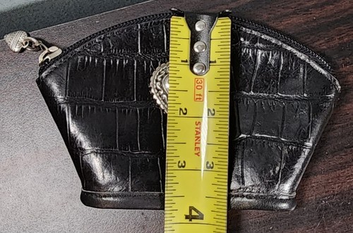 Vintage Brighton Coin Change Purse Small Black Silver Heart Leather Bag w/ Charm - Picture 10 of 10