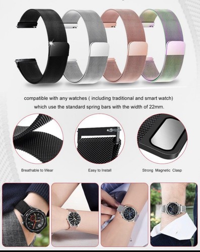 Milano Mesh Armband Magnetverschluss Uhrenarmband 20mm Schwarz Gold - Bild 3 von 13