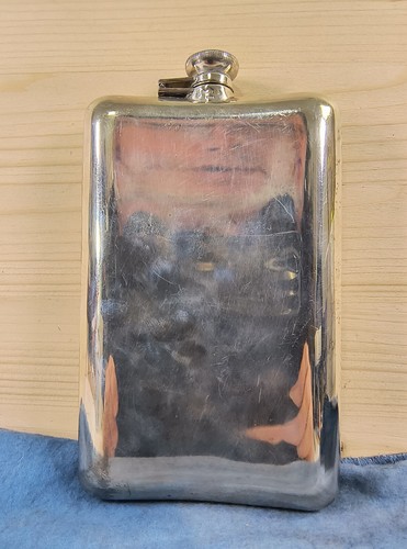Old 9 oz 7.25x4" STERLING SILVER 14K GOLD INLAY ART DECO WHISKEY FLASK 10 fl oz! - Picture 5 of 24