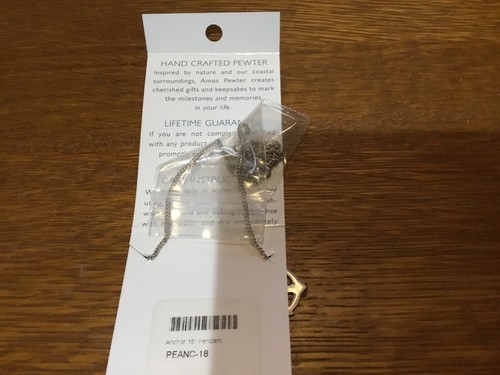 AMOS PEWTER MADE IN CANADA PEWTER ANCHOR NECKLACE NEW IN PACKAGE - Picture 2 of 3