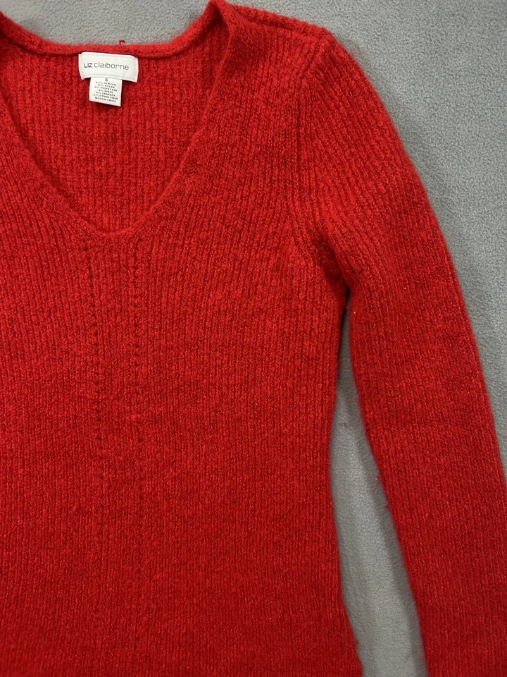 Suéter Liz Claiborne Mujer Pequeño Rojo Mezcla Lana Top Camisa Manga Larga Damas Foto 4 de 4