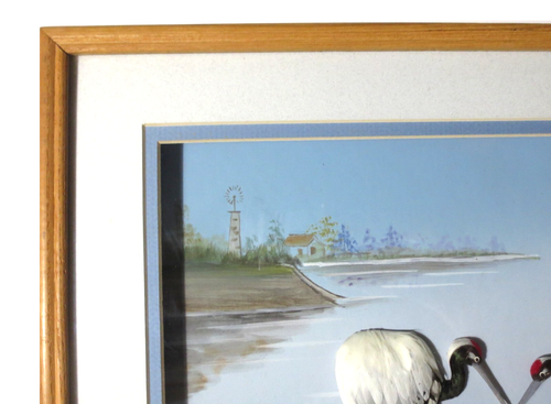 LOW PRICE! VNTG "3D CRANES NATURAL HABITAT" SIGNED '65 FEATHER ART SHADOWBOX - Picture 9 of 20