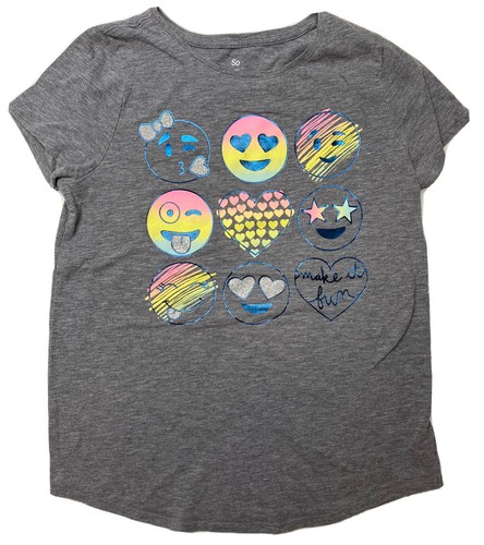 SO Gray Graphic T-Shirt Rainbow Smiley Emoji Heart Make It Fun Girls Size 16 EUC - Bild 1 von 5