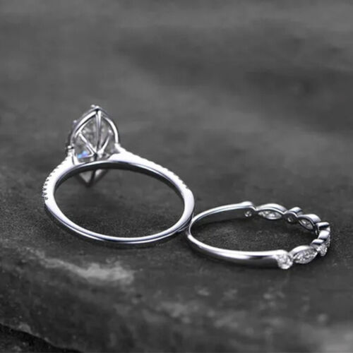 Pretty 2 Pcs/set 925 Silver Plated Rings Cubic Zirconia Women Jewelry Size 6-10 - Picture 6 of 17