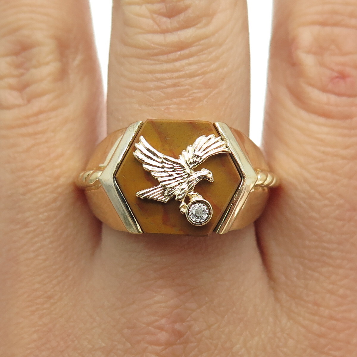 FRANKLIN MINT 925 Sterling/10K Gold Eagle Vintage Diamond