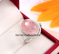 Natural Rose Quartz Ring, Sterling Silver, Chunky Ring, Healing Stone, Pink Ring