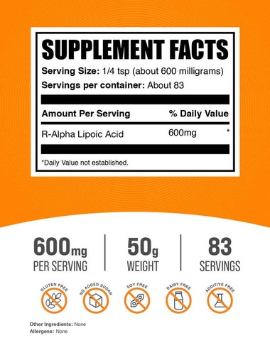 BulkSupplements R-Alpha Lipoic Acid (R-ALA) Powder - 600 mg per Serving - Picture 10 of 17
