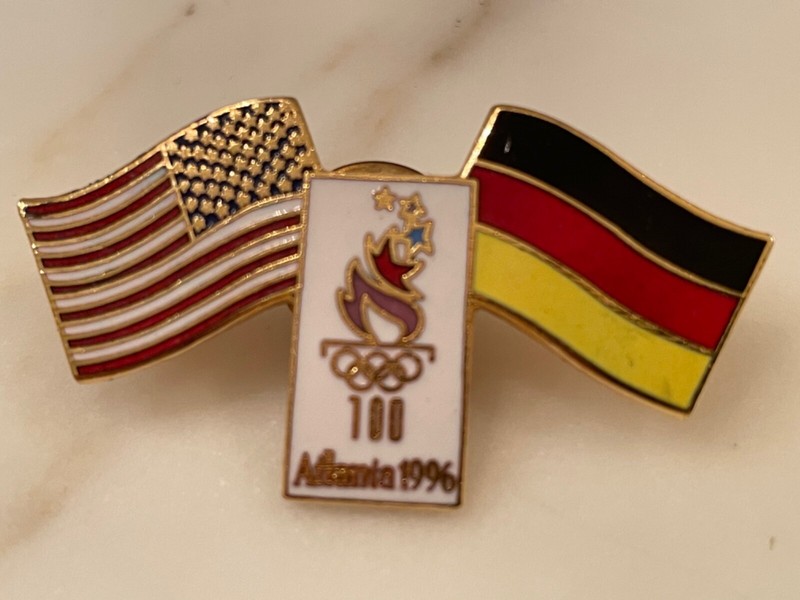 Atlanta 1996 German American Flags Olympic Pin 100 years Germany U.S. RARE  