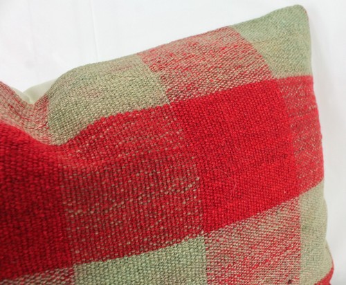 Decorative Red Green Turkish Kilim Lumbar Pillow Cover 12x20 Red Kilim Cushion - Picture 8 of 9