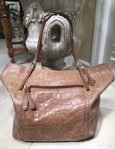 Details About Audrey Brooke Tan Gator Print Leather Snap Top Shoulder Tote Bag W Gold H Ware