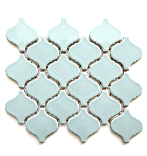 Turquoise Glossy Lantern Arabesque Porcelain Mosaic Tile Wall Floor Backsplash - Picture 1 of 4