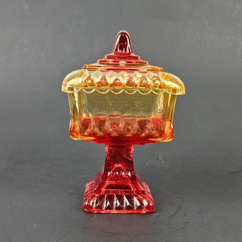 Vintage Jeannette Amberina bedeckt quadratischer Standfuß Bonboniere - Bild 2 von 7