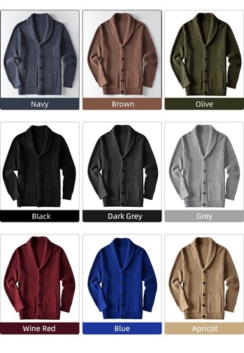 Herren Kragen Strickjacke Pullover Slim Fit Zopfmuster Pulli Taschen - Bild 18 von 33