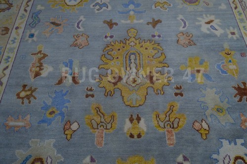 Colorful Oushak Geometric Floral Handmade 9X12 Hand-Knotted Wool Area Rug 17290 - Picture 5 of 8