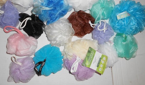 25 Bath Shower Cleansing Pouf Lot Puff Mesh Sponge Loofah Bundle Pink Red Blue - Picture 4 of 4